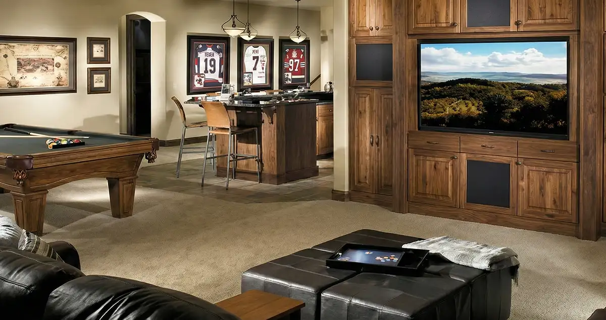 finished basement remodeling project transforming a basement into a comfortable living space in San Diego, CA