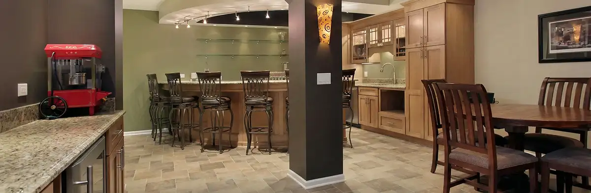 modern basement remodeling with custom finishes and open layout in a home in San Diego, CA