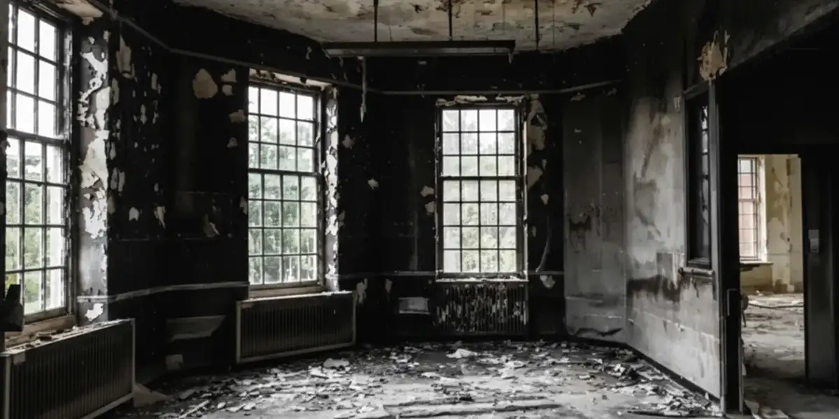 fire damage repair addressing severe interior damage and smoke residue inside a burned home in San Diego, CA