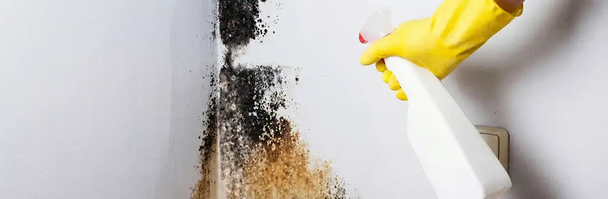 visible mold growth on an interior wall being treated during mold removal service in San Diego, CA