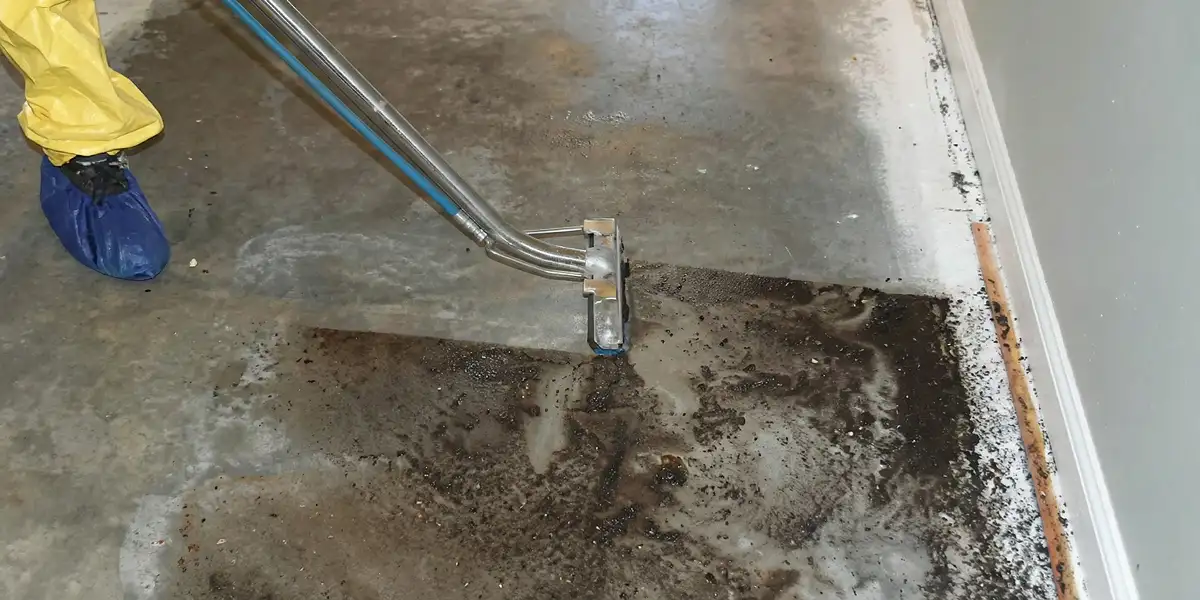 sewage removal technicians extracting contaminated wastewater from a residential floor in San Diego, CA